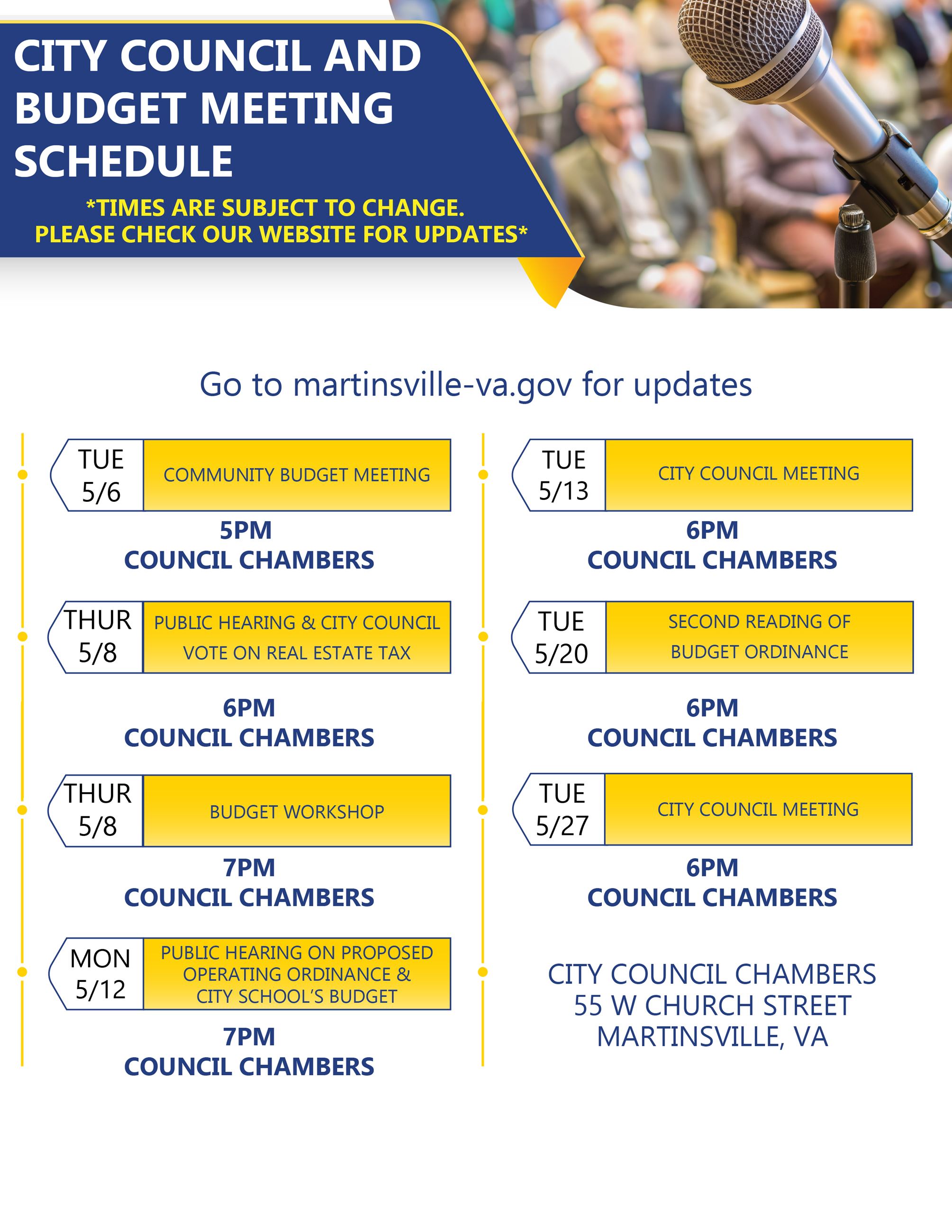 City Council Budget, Community and Council Meetings-Updated 4.30.25